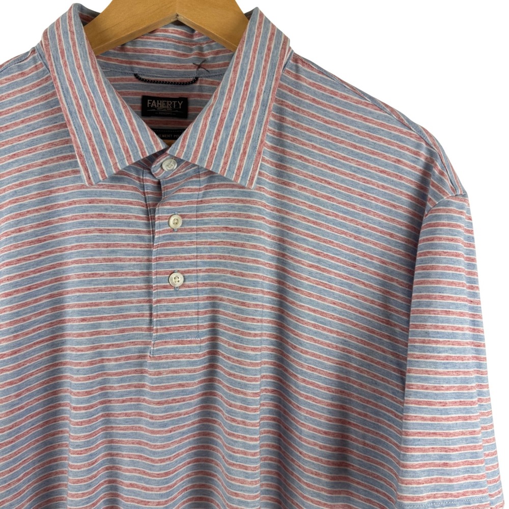 Faherty The Movement Polo Mens XXL Blue Red Striped Reserve Pima Cotton Stretch